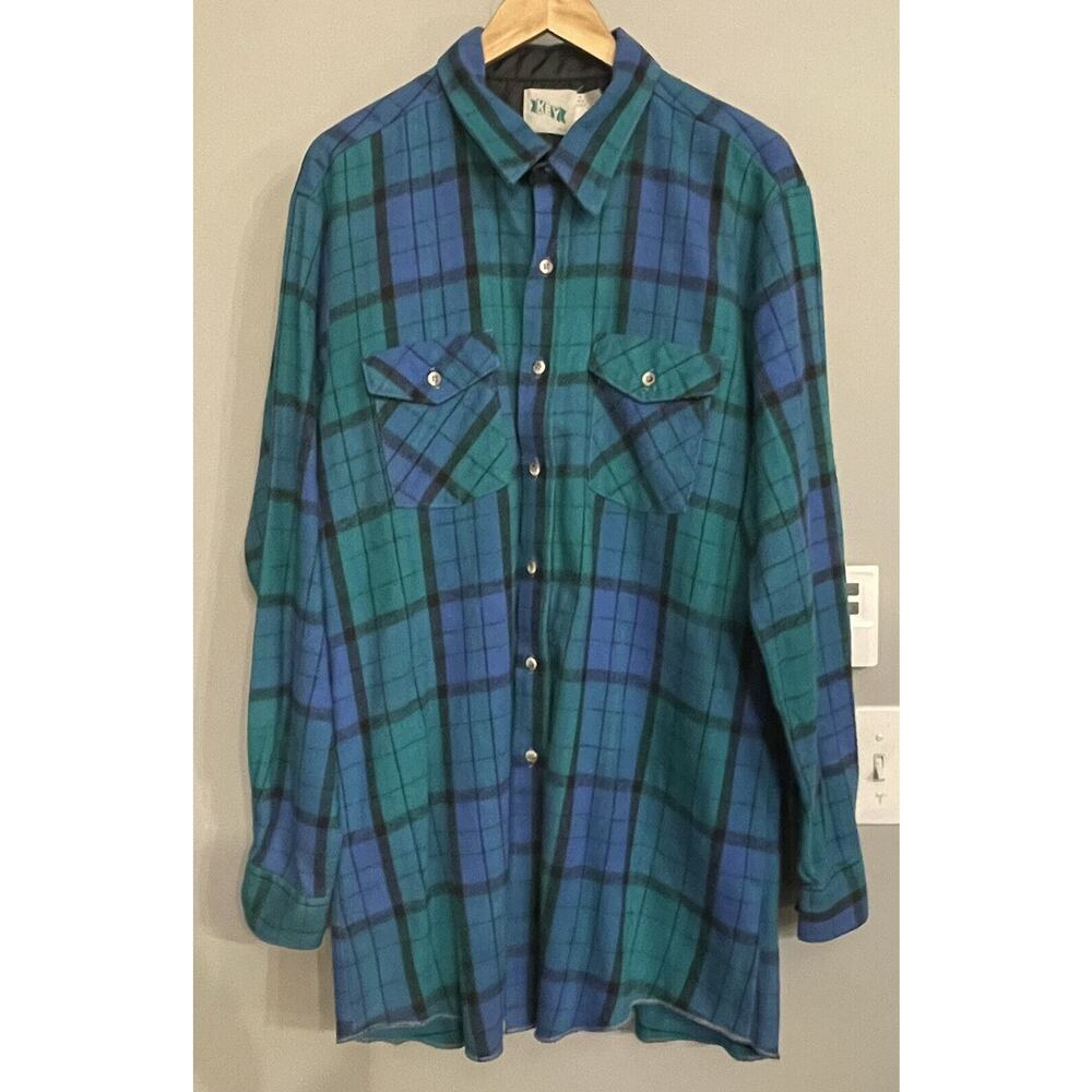 Key Flannel Shirt Vintage Heavyweight Button Up USA Made Mens 2XLT Note